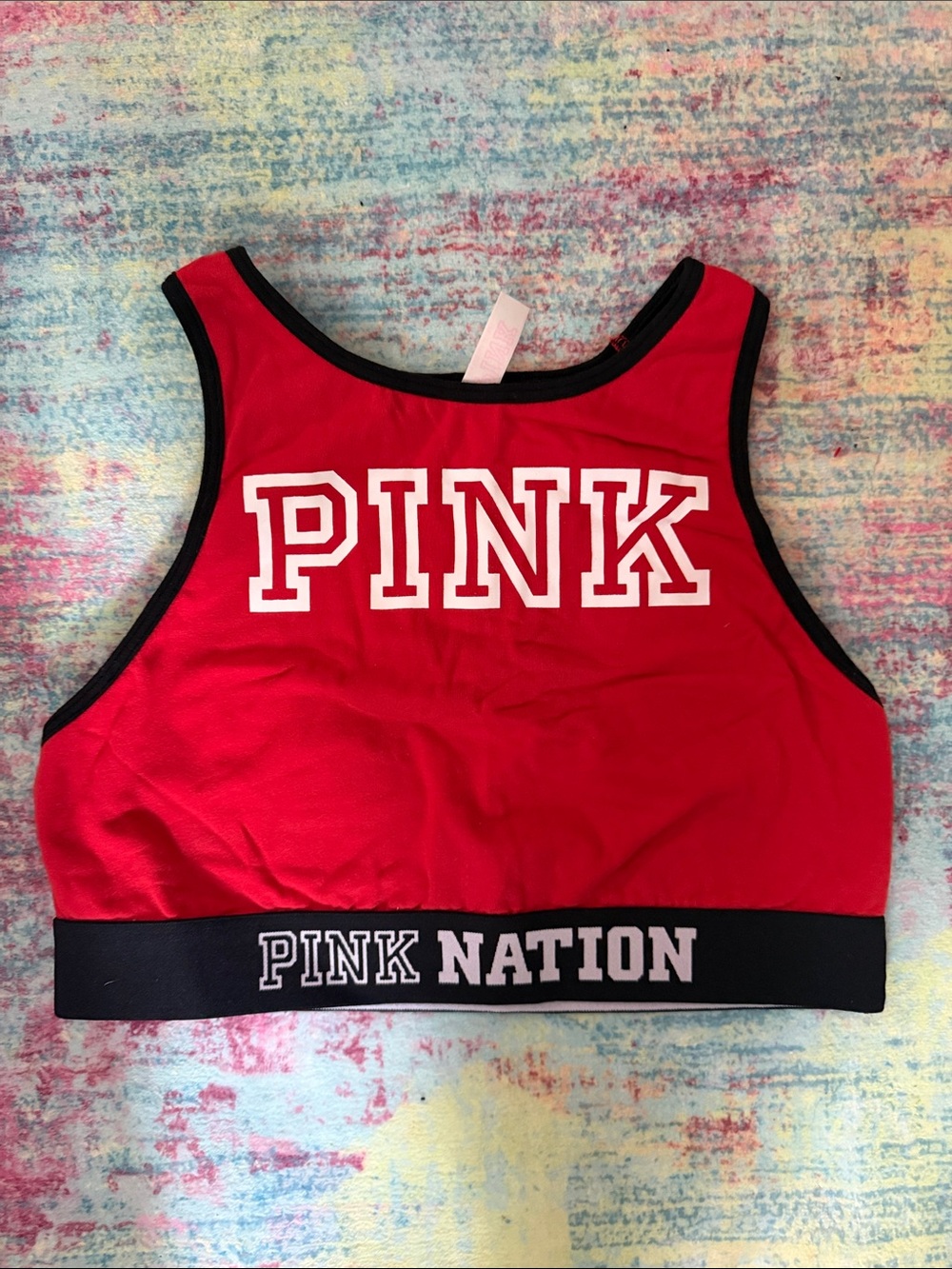 PINK Victoria's Secret Red Crop Tank with Black Trim